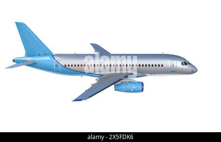 Commercial blu gray passenger airplane isolated on transparent background Stock Photo