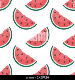 Cute Watermelon seamless pattern. Vector hand drawn cartoon illustration. Watermelon piece pattern in cartoon style. Flat design Stock Vector