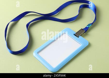 Blank light blue badge with string isolated on white, top view Stock ...
