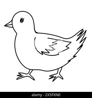 Chicken bird line drawing. Doodle vector illustration. Stock Vector