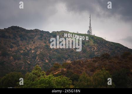 Iconic Hollywood Sign on Mount Lee in the Hollywood Hills, Los Angeles Stock Photo