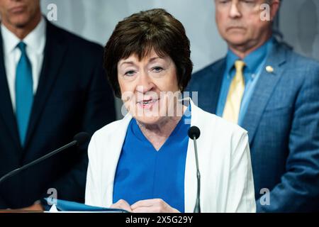 Washington, United States. 09th May, 2024. U.S. Senator Susan Collins (R-ME) speaking at a press conference about the United States restricting weapons for Israel, at the U.S. Capitol. (Photo by Michael Brochstein/Sipa USA) Credit: Sipa USA/Alamy Live News Stock Photo