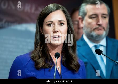 Washington, United States. 09th May, 2024. U.S. Senator Katie Britt (R-AL) speaking at a press conference about the United States restricting weapons for Israel, at the U.S. Capitol. (Photo by Michael Brochstein/Sipa USA) Credit: Sipa USA/Alamy Live News Stock Photo