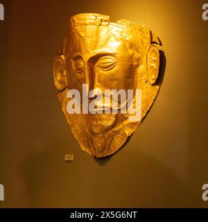 Gold death mask of Agamemnon, National Archaeological Museum, Athens, Greece. Stock Photo