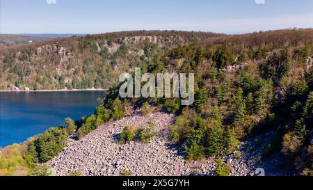 Aerial photograph of the East Bluff, Devils Lake State Park, near Baraboo, Sauk County, Wisconsin, USA. Stock Photo