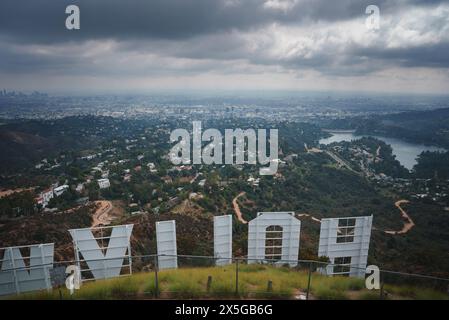 Hollywood Sign Outlook Over City and Hills, Los Angeles Stock Photo