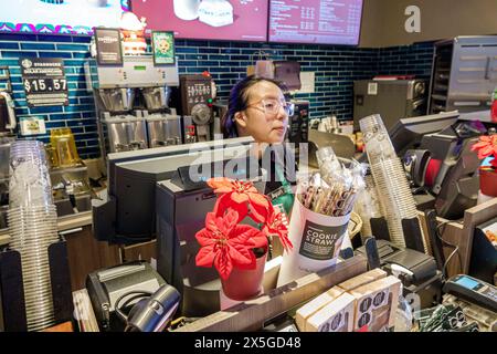 Cozumel Mexico,Cruise Port,Norwegian Joy Cruise Line ship,7-day Caribbean Sea itinerary,Starbucks Coffee Punta Langosta,Avenida Rafael Melgar,inside i Stock Photo