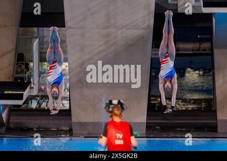 Saint Denis, France. 09th May, 2024. Jade GILLET and Emily HALLIFAX (FRA) took the 3rd rank at women's synchronized 10 meters platform event during the International Diving Open 2024 on May 9, 2024 at Centre Aquatique Olympique in Saint-Denis near Paris, France - Photo Stephane Allaman/DPPI Credit: DPPI Media/Alamy Live News Stock Photo