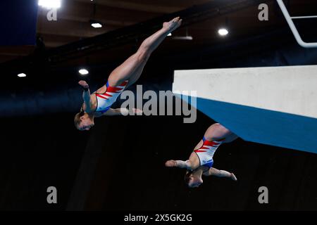 Saint Denis, France. 09th May, 2024. Jade GILLET and Emily HALLIFAX (FRA) took the 3rd rank at women's synchronized 10 meters platform event during the International Diving Open 2024 on May 9, 2024 at Centre Aquatique Olympique in Saint-Denis near Paris, France - Photo Stephane Allaman/DPPI Credit: DPPI Media/Alamy Live News Stock Photo