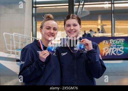 Saint Denis, France. 09th May, 2024. Andrea SPENDOLINI-SIREIX and Lois TOULSON (GBR) took the 1st rank at women's synchronized 10 meters platform event during the International Diving Open 2024 on May 9, 2024 at Centre Aquatique Olympique in Saint-Denis near Paris, France - Photo Stephane Allaman/DPPI Credit: DPPI Media/Alamy Live News Stock Photo