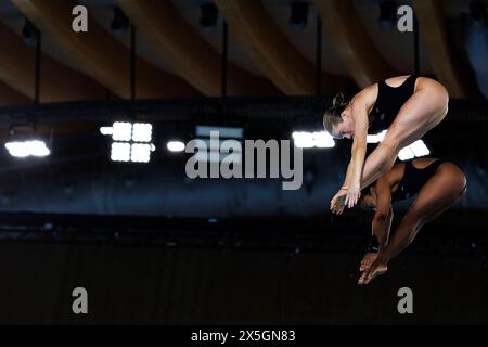 Saint Denis, France. 09th May, 2024. Nike AGUNBIADE and Katrina YOUNG (USA) took the 2nd rank at women's synchronized 10 meters platform event during the International Diving Open 2024 on May 9, 2024 at Centre Aquatique Olympique in Saint-Denis near Paris, France - Photo Stephane Allaman/DPPI Credit: DPPI Media/Alamy Live News Stock Photo