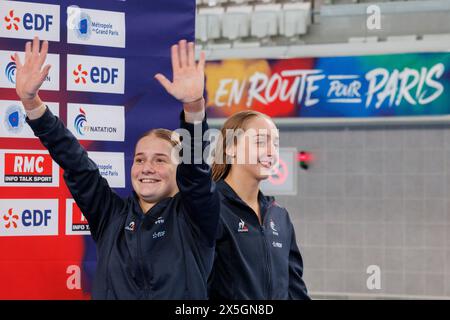 Saint Denis, France. 09th May, 2024. Jade GILLET and Emily HALLIFAX (FRA) took the 3rd rank at women's synchronized 10 meters platform event during the International Diving Open 2024 on May 9, 2024 at Centre Aquatique Olympique in Saint-Denis near Paris, France - Photo Stephane Allaman/DPPI Credit: DPPI Media/Alamy Live News Stock Photo