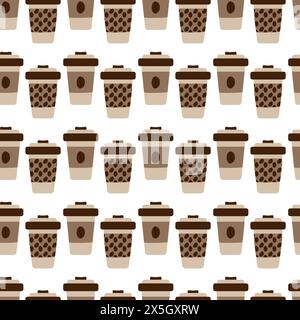 Disposable cups with lid, patterned holder Seamless pattern in trendy soft coffee shades Background Texture Isolate EPS Coffee Day greetings or wallpaper, wrapping design concept Isolate EPS Vector  Stock Vector