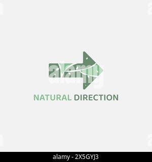 Right pointing arrow logo mixed with botanical pattern. Stock Vector