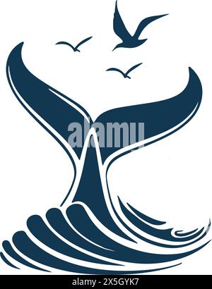 A minimalist vector illustration of a whale tail emerging from ocean ...