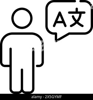 Person with languages speech bubble. Multilingual professional. Pixel perfect, editable stroke vector icon Stock Vector