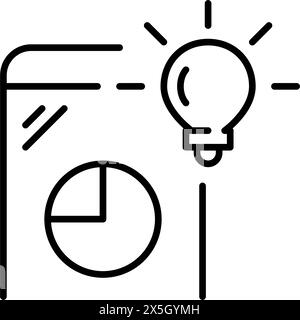 Smartphone with pie chart diagram and light bulb. Mobile data analytics inspiration. Pixel perfect, editable stroke vector icon Stock Vector
