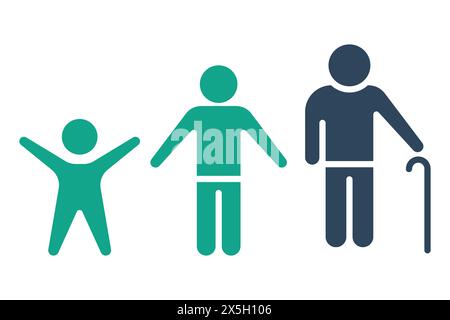 generation icon. children to old age. icon related to elderly. solid icon style. old age element illustration Stock Vector