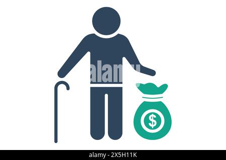 pension icon. elderly with money bag. icon related to elderly. solid icon style. old age element illustration Stock Vector