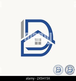 Logo design graphic concept creative premium vector stock sign letter initial DD connect 3D font line with roof house Related to architecture home art Stock Vector