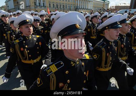 St. Petersburg, Russia. 09th May, 2024. Russian servicemen take part in the military parade on Victory Day, dedicated to the 79th anniversary of the victory over Nazi Germany in World War II. (Photo by Andrei Bok/SOPA Images/Sipa USA) Credit: Sipa USA/Alamy Live News Stock Photo