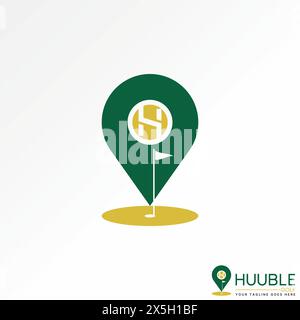 Logo design graphic concept creative vector premium stock unique place symbol with initial H font with golf court flag. Related to monogram typography Stock Vector