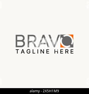 Logo design graphic concept creative vector premium stock abstract word text Bravo with negative space square arrow. Relate monogram typography brand Stock Vector