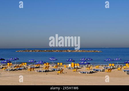 A beautiful empty beach in Tel-Aviv, Israel. Stock Photo