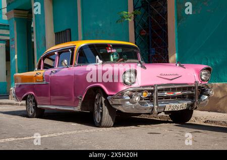 1957 Chevrolet Bel Air Hardtop, among the many pre-embargo vehicles that can be seen in daily use throughout the Cuba. Havana, Cuba. Stock Photo