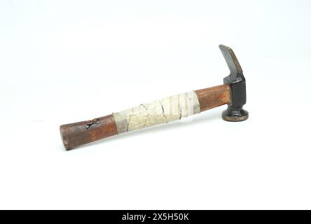 old and used hammer isolated on white background Stock Photo
