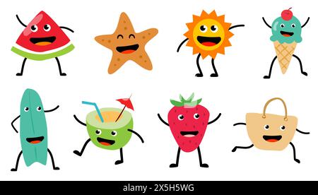 Fun cartoon characters for summer. Cartoon characters are used in summer designs. Stock Vector