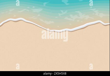 Soft waves with foam of blue ocean on the sandy summer beach. Stock Vector