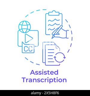 Assisted transcription blue gradient concept icon Stock Vector