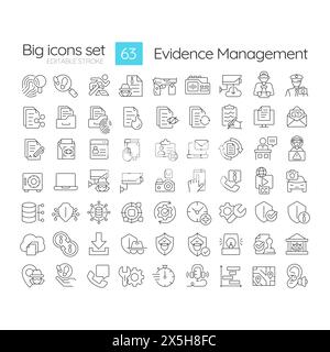 Evidence management linear icons set Stock Vector