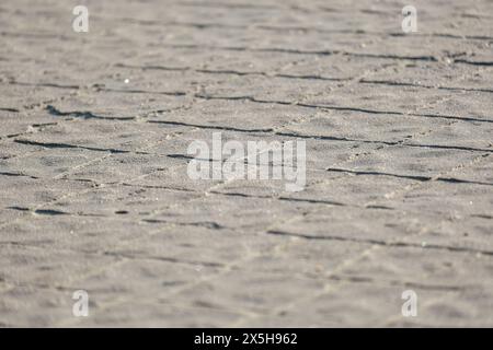 Low angle detailed shot of a cobblestone street with a blurred background, showcasing the intricate pattern of the building material made from rock. Selective focus. Stock Photo