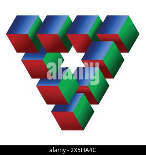 The abstract color squares arrange in a triangle pattern on a white background. Stock Vector