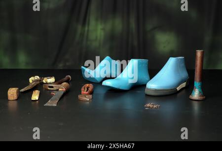 cobller tools isolated on the working table Stock Photo