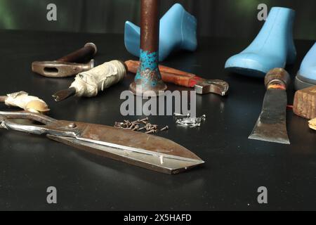 cobller tools isolated on the working table Stock Photo