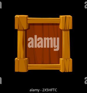 Wooden plank, frame game ui asset textured piece of board, button in ...