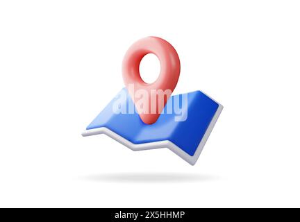 3D cartoon folded map with location pin Stock Vector