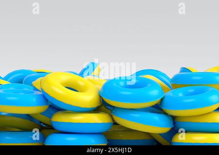 Pile of inflatable ring for swimming pool isolated on white background. 3d render of summer vacation concept and holidays Stock Photo