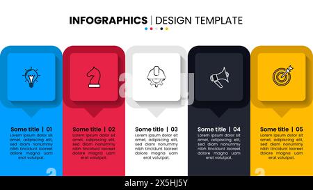 Infographic template with icons and 5 options or steps. Can be used for workflow layout, diagram, banner, webdesign. Vector illustration Stock Vector