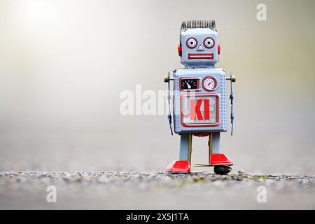 FOTOMONTAGE, Roboterfigur mit Aufschrift KI Stock Photo