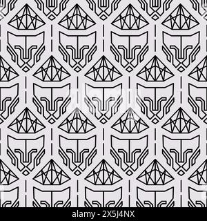 tiger face line seamless pattern, tiger and line combination design, background tiger Stock Vector