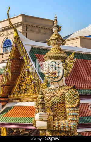 White guardians statue, Grand Palace, Bangkok, Thailand. Palace was home of King of Thailand from 1782 to 1925 Stock Photo