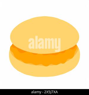 Burger with chicken cutlet icon in cartoon flat style. Vector illustration isolated on white background. For menu, poster, infographic, restaurant. Stock Vector