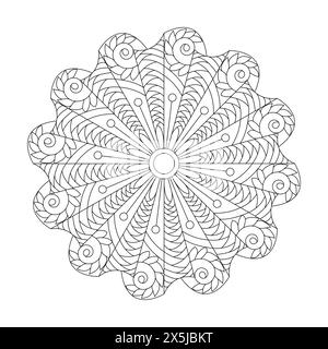 Whirlwind Kids Mandala Colouring Book Page for KDP Book Interior. Peaceful Petals, Ability to Relax, Brain Experiences, Harmonious Haven, Peaceful Port Stock Vector