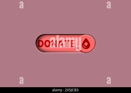 3D digital red button to donate blood. World blood donor day. Blood donation concept. Social responsibility. World health day. Stock Photo