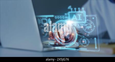 Human life with Artificial Intelligence AI, Data in modern computer technology, Technology Innovation, Digital transformation concept, Human and Stock Photo