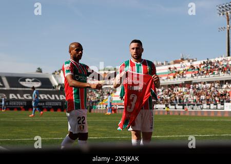 Kikas celebrates after scoring goal  with Fonseca jersey during Liga Portugal game between CF Estrela Amadora and  Rio Ave FC at  Estadio Jose Gomes, Stock Photo